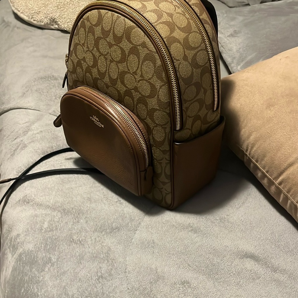 New Coach Brown Backpack Compact Monogram Design - Picture 3 of 6